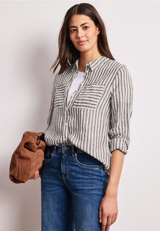 Street One Frauen Langarm Hemdbluse aus Leinen in Braun, Gr: 44