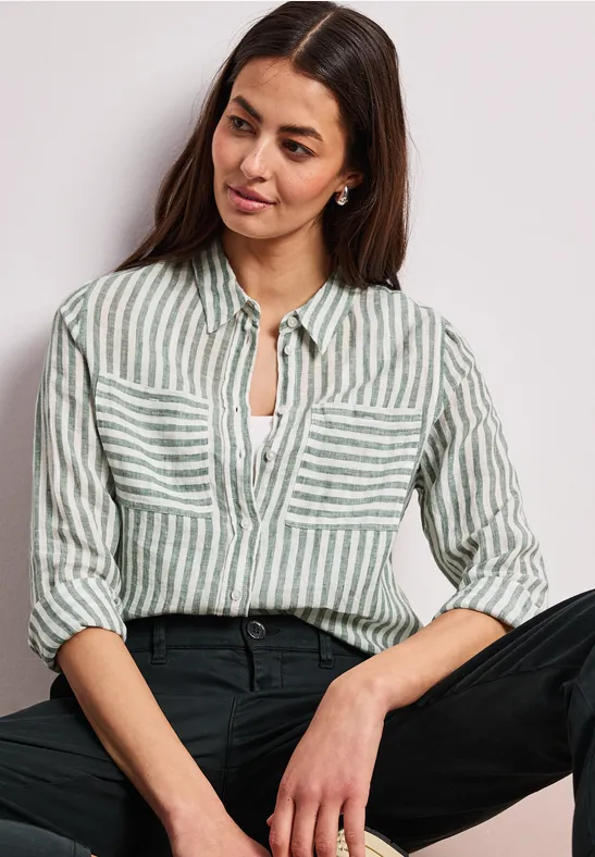 Street One Frauen Langarm Hemdbluse aus Leinen in Grün, Gr: 42