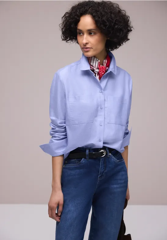 Street One Frauen Hemdbluse mit Brusttaschen in Blau, Gr: 38