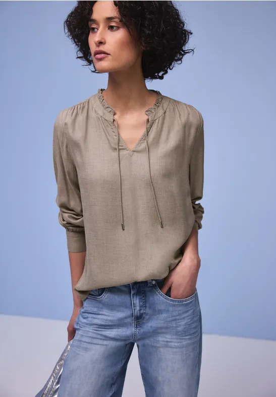 Street One Frauen Bluse mit Rüschendetail in Braun, Gr: 40