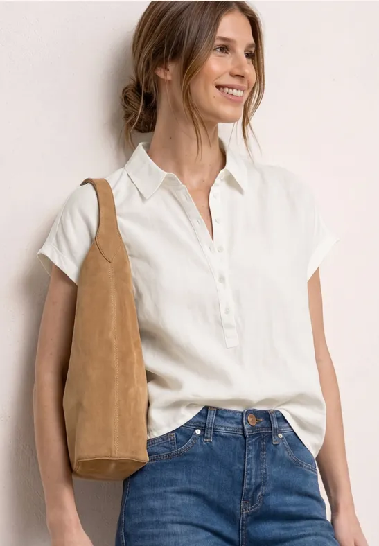 Street One Frauen Dropped Shoulder Blusenshirt aus Leinenmix in Weiß, Gr: 34