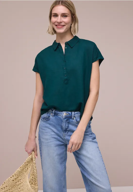 Street One Frauen Dropped Shoulder Blusenshirt aus Leinenmix in Grün, Gr: 46