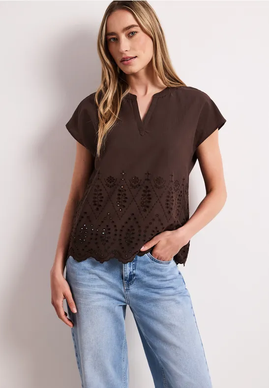 Street One Frauen Blusenshirt mit Shiffleymuster in Braun, Gr: 44