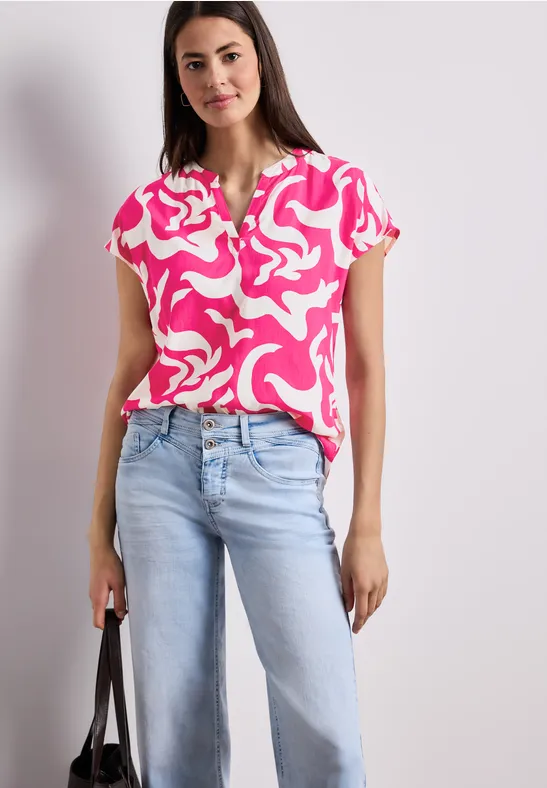 Street One Frauen Dropped Shoulder Blusenshirt mit Print in Pink, Gr: 38