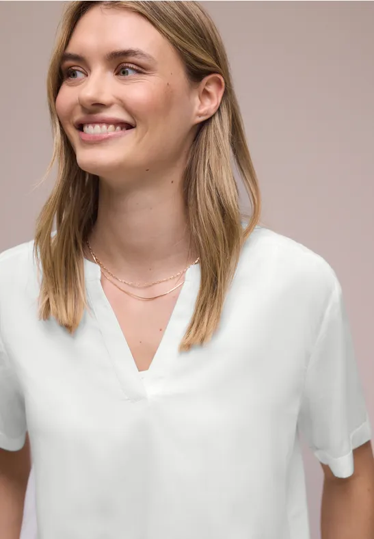 Thumbnail - Street One Frauen Kurzarm Bluse mit Turn-Up in Weiß, Gr: 40