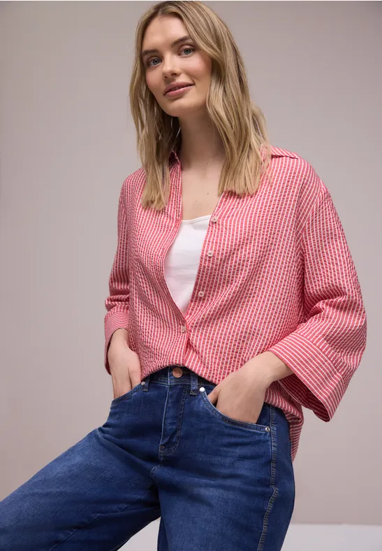 Thumbnail - Street One Frauen 3/4-Arm Bluse in Seersuckerqualität in Rot, Gr: 36