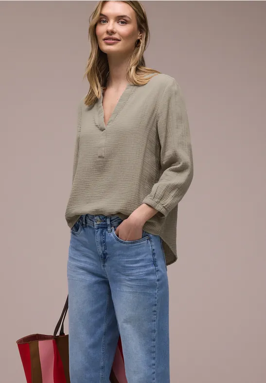 Street One Frauen 3/4-Arm Bluse in Musselinqualität in Beige, Gr: 42