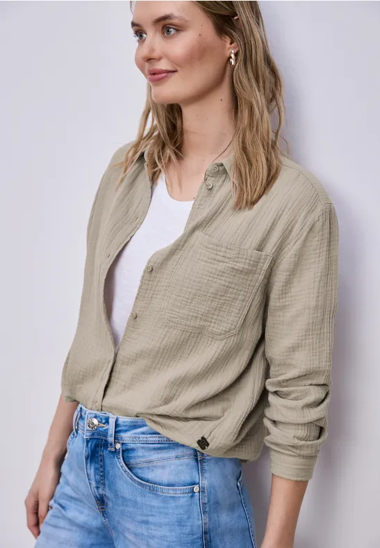 Thumbnail - Bluse mit Hemdkragen aus Musselinstoff