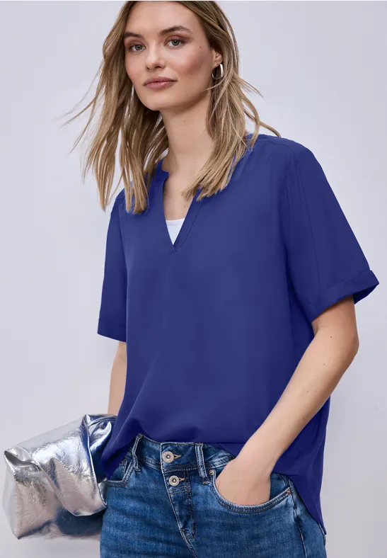 Street One Blouse met gespleten hals en omslag
