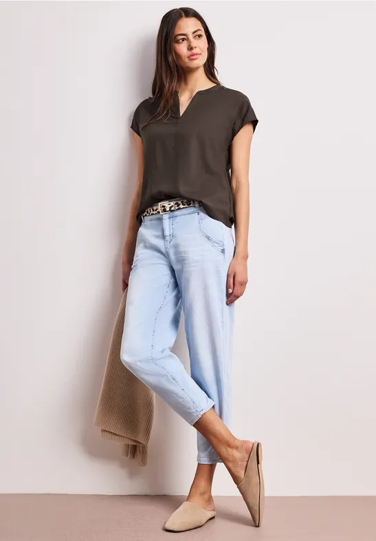 Street One Frauen Blusenshirt in Unifarbe mit Split Neck in Braun, Gr: 42