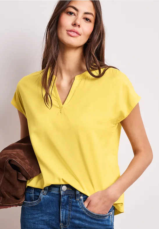 Thumbnail - Street One Frauen Dropped Shoulder Bluse mit Split Neck in Gelb, Gr: 38