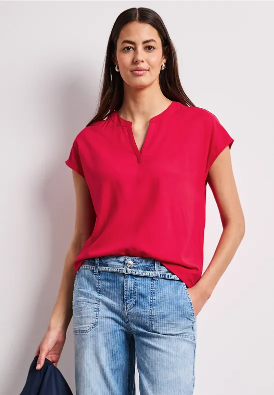 Street One Frauen Blusenshirt in Unifarbe mit Split Neck in Rot, Gr: 46