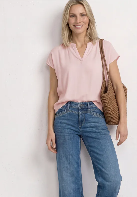 Street One Blusenshirt in Unifarbe mit Split Neck