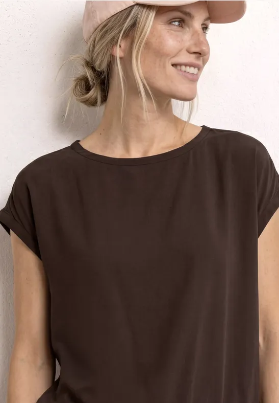 Street One Frauen Dropped Shoulder Bluse mit Tapedetails in Braun, Gr: 46