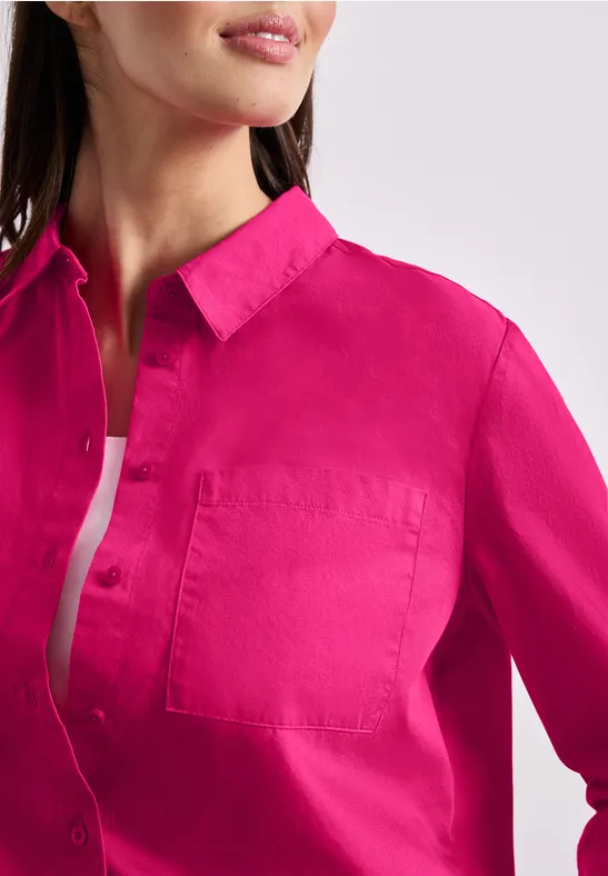 Street One Frauen Langarm Bluse mit Hemdkragen aus Twill in Pink, Gr: 36