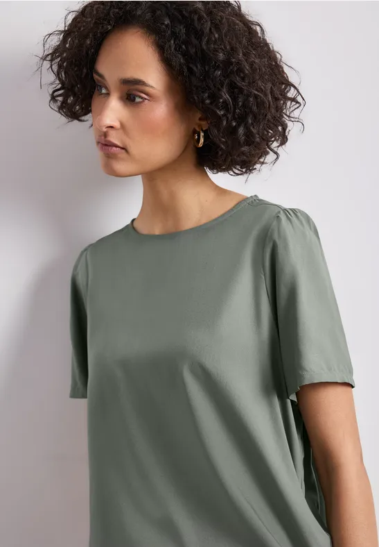 Street One Frauen Bluse mit Rundhals und kurzen Puffärmeln in Grün, Gr: 42