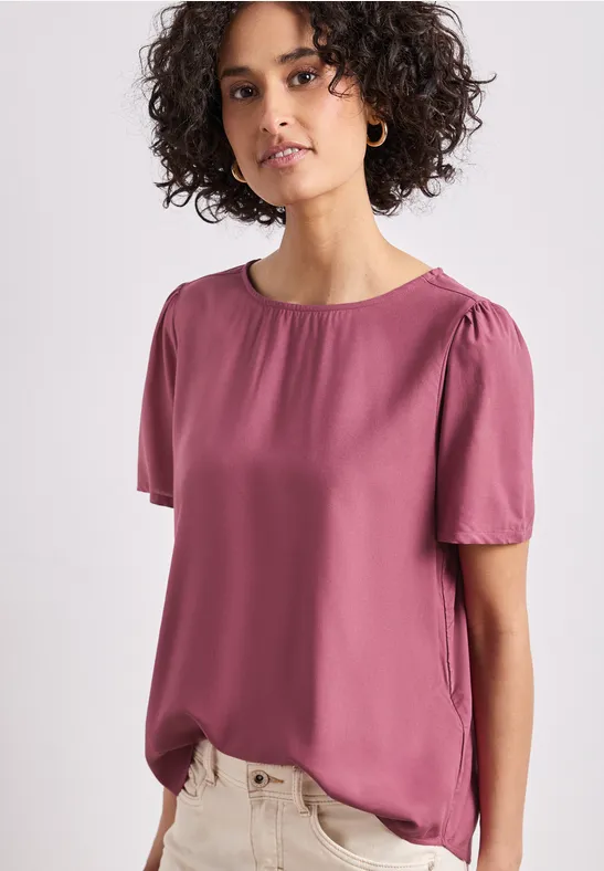 Street One Frauen Bluse mit Rundhals und kurzen Puffärmeln in Rosa, Gr: 40