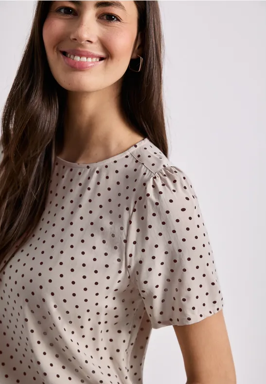 Street One Frauen Kurzarm Blusenshirt mit Rundhals in Beige, Gr: 34