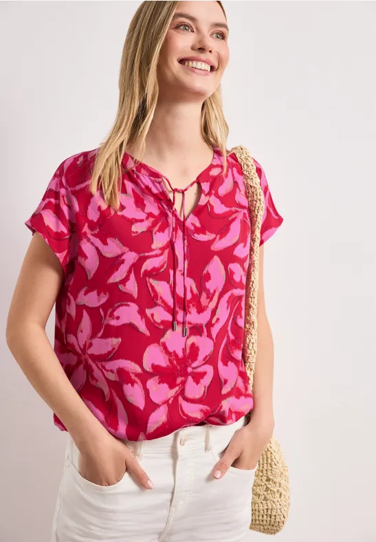 Street One Blouseshirt met gespleten hals en smokdetail