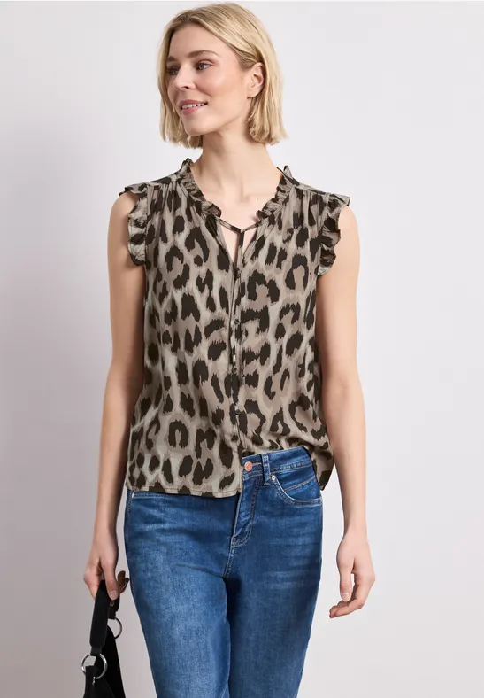 Street One Frauen Blusentop mit Split Neck und Rüschen in Beige, Gr: 42