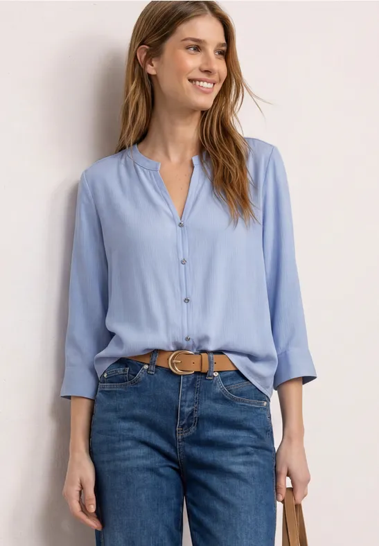 Street One Frauen 3/4-Arm Bluse mit Knotendetail in Blau, Gr: 46