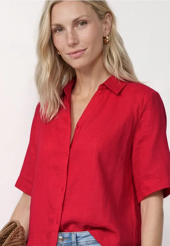 Kurzarm Hemdbluse in Unifarbe