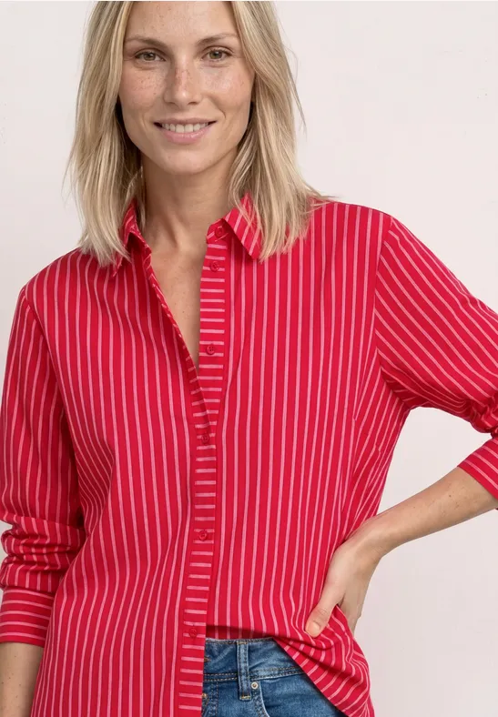 Street One Frauen Langarm Hemdbluse mit Streifenmuster in Rot, Gr: 40