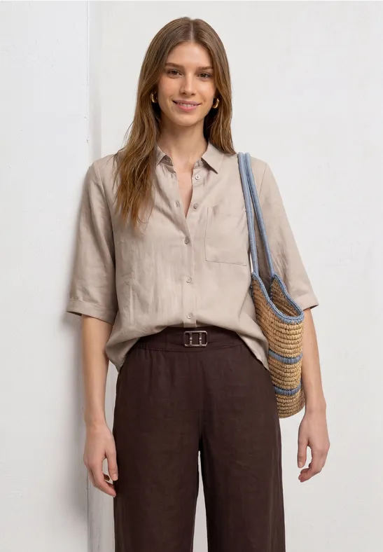 Arm Hemdbluse mit Brusttasche female Beige