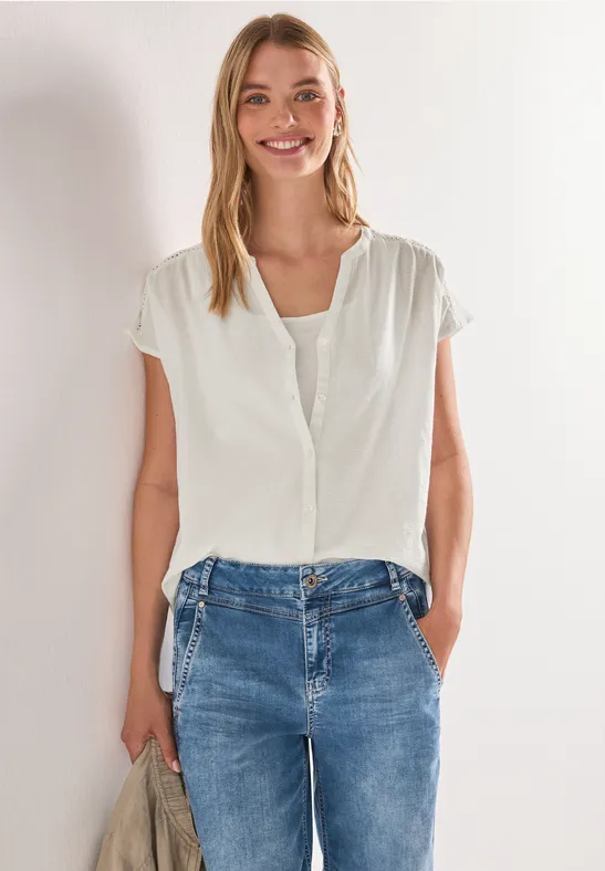 Dropped Shoulder Blusenshirt mit Tape female Weiß
