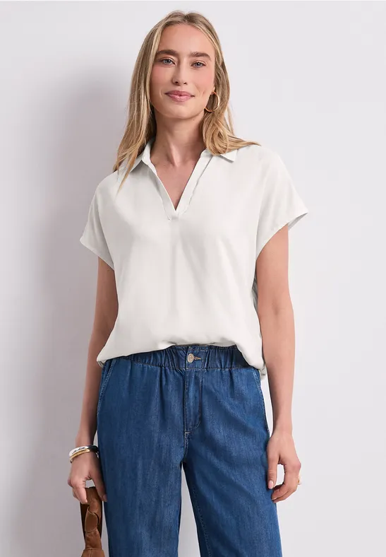 Blusenshirt mit Hemdkragen und Elastiksaum female Weiß
