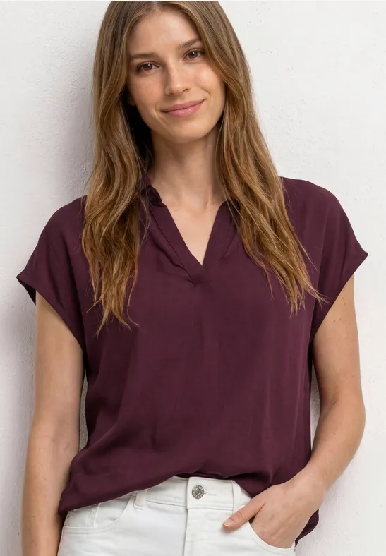 Blusenshirt mit Hemdkragen und Elastiksaum