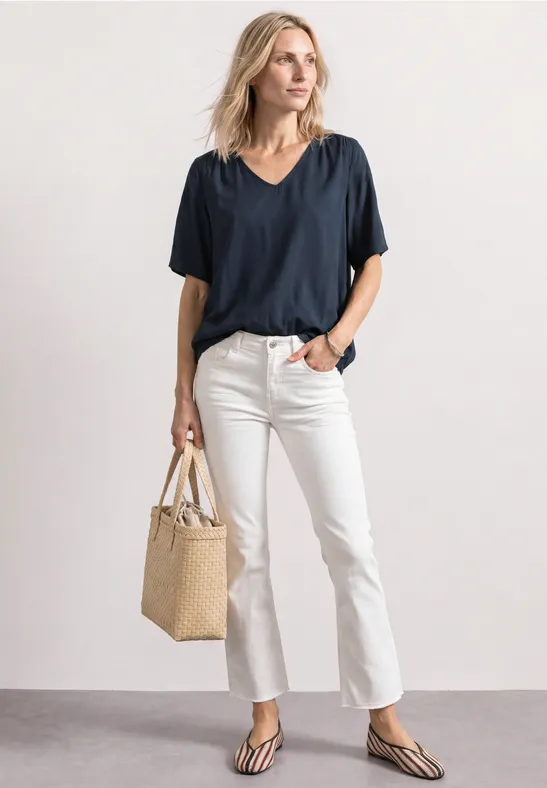 Kurzarm Blusenshirt mit V-Neck