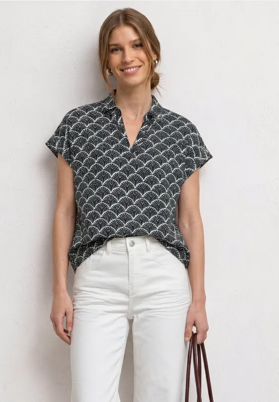 Blusenshirt mit Hemdkragen und Elastiksaum female Blau