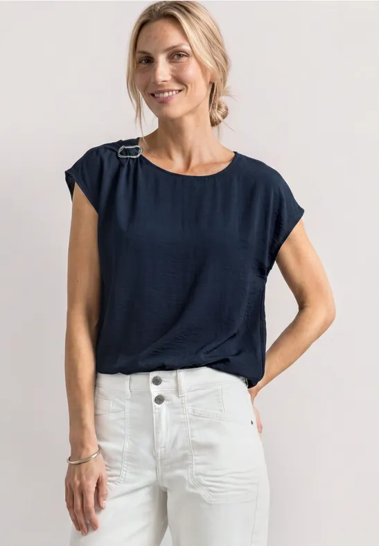 Blusenshirt mit Rundhals und Schnallendetail female Blau