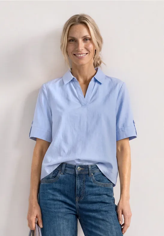 Kurzarm Chambray Bluse mit Hemdkragen female Blau