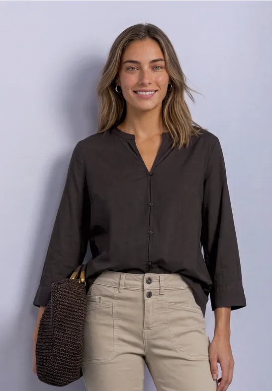 3/4-Arm Bluse mit Split Neck