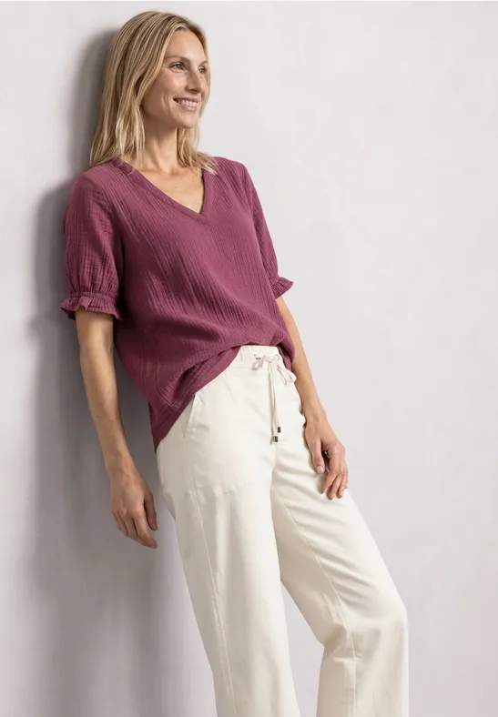 Kurzarm Bluse mit V