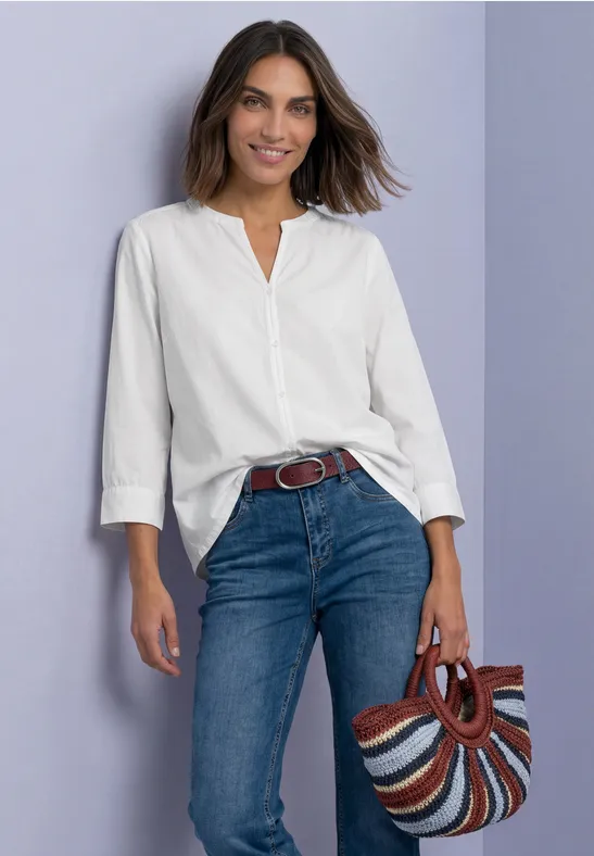 3/4-Arm Bluse mit Split Neck