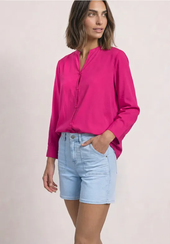 3/4-Arm Bluse mit Split Neck