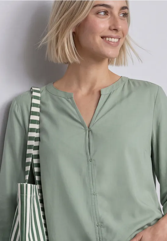 3/4-Arm Bluse mit Split Neck