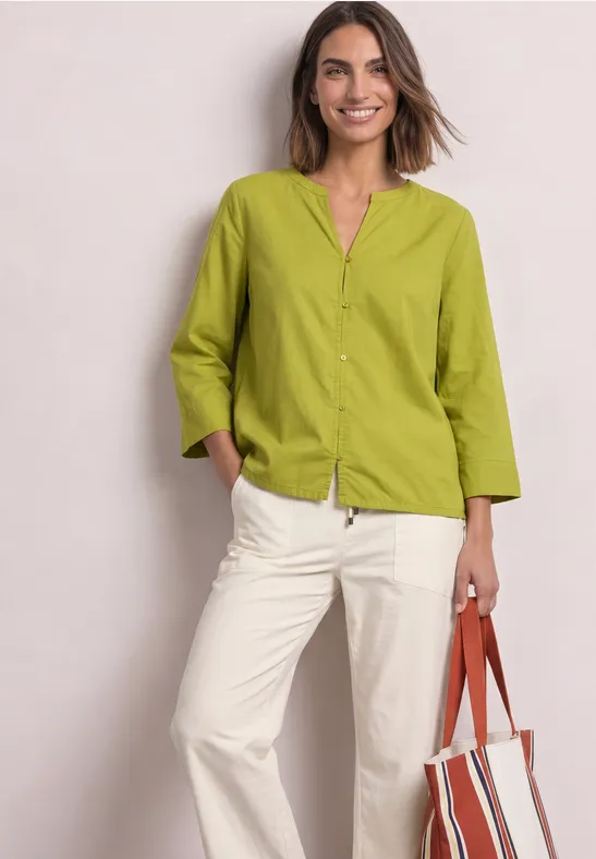 3/4-Arm Bluse mit Split Neck