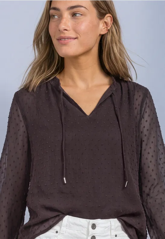 Street One Chiffonblouse met split in de hals en bandjes