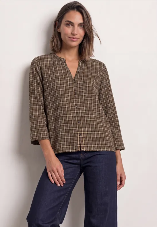 3/4-Arm Bluse mit Split Neck und Print