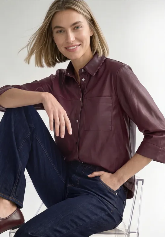 3/4-Arm Hemdbluse im Leder-Look