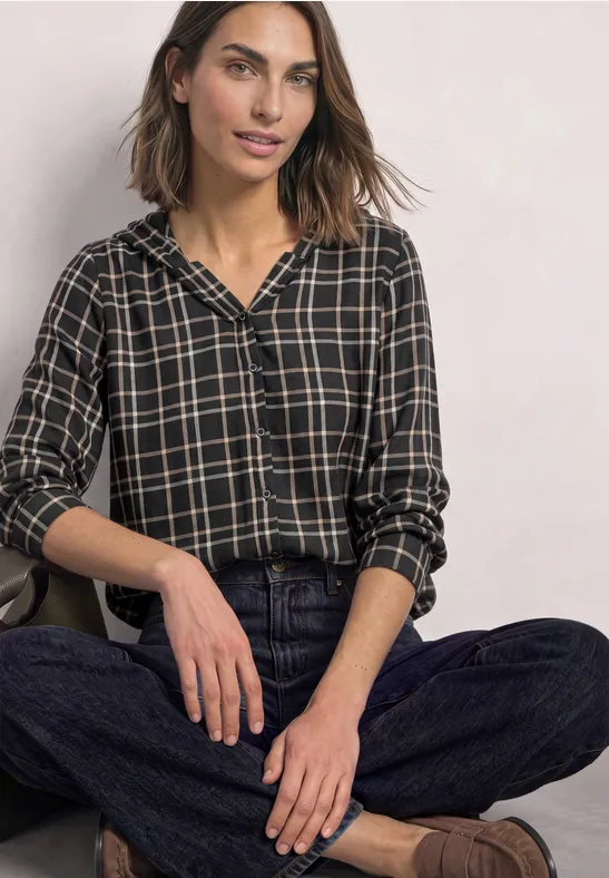 Bluse mit Kapuze und Karomuster