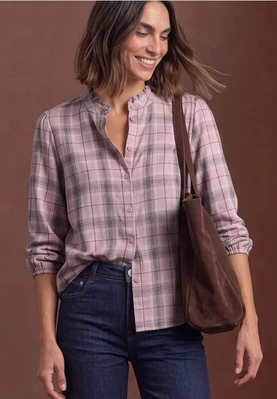 Street One Blouse met lange mouwen, ruitjespatroon en ruches
