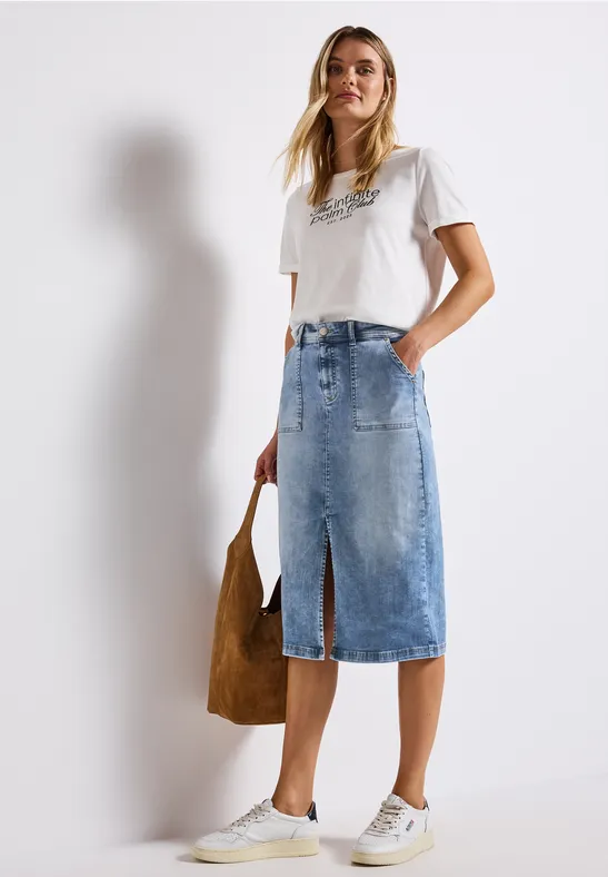 Thumbnail - Street One Frauen Jeansrock mit Schlitz in Blau, Gr: 42