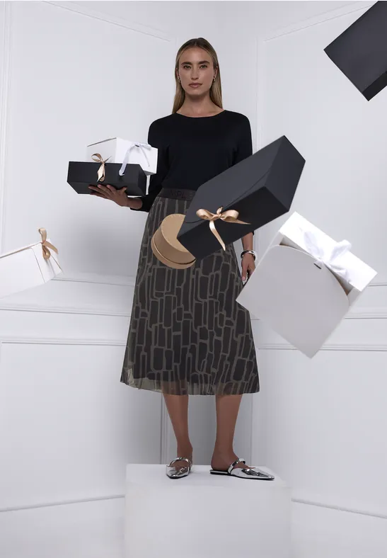 Thumbnail - Street One Frauen Mesh Plissée Rock mit Print in Braun, Gr: 44