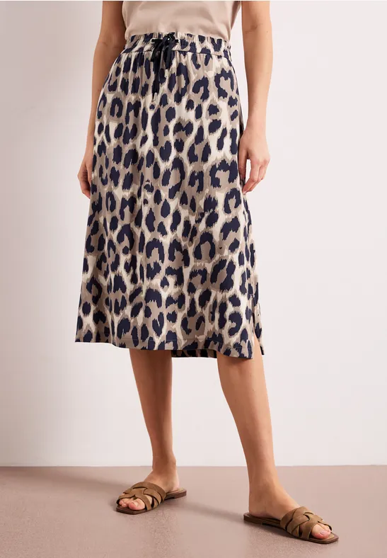 Street One Frauen Midi-Rock mit Elastikbund und Print in Beige, Gr: 32