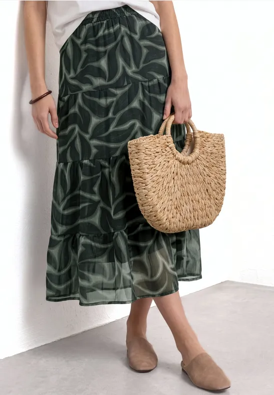 Maxi-Rock aus Chiffon mit Print female Grün